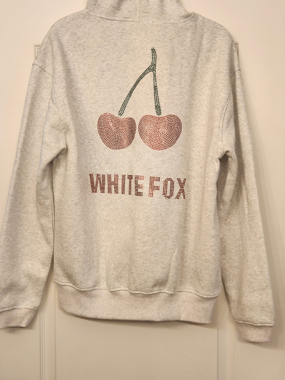 White Fox Boutique Cream Heather Crewneck with Cherry Graphic